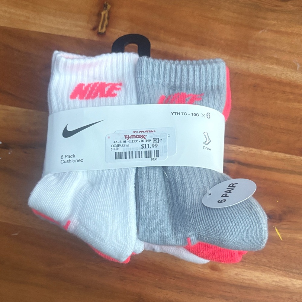 Nike Men's Athletic Socks - White and Gray with Red Accents